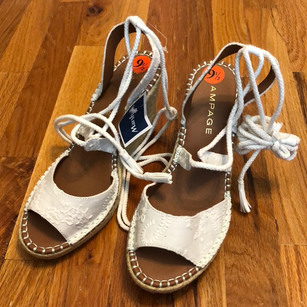 NEW WITH TAGS!! White and tan lace up wedges!